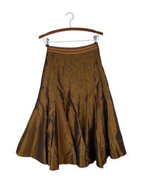Angel Nina Iridescent Brown Taffeta Midi Trumpet Skirt Evening Womens 38 US 6